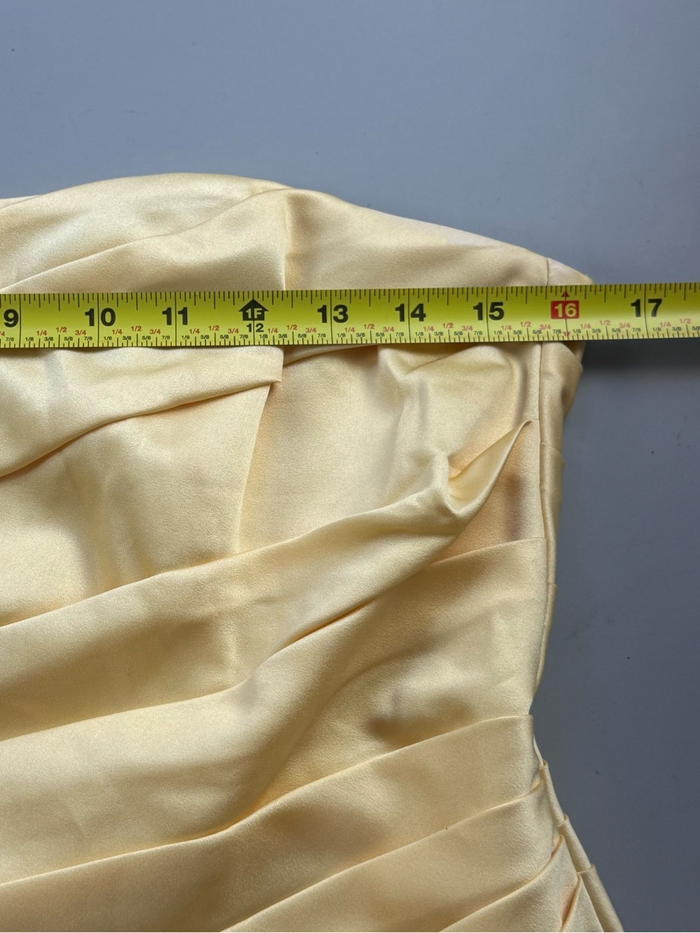 David’s Bridal Strapless Satin Ruched Mini Dress Butter Yellow Wedding Guest 8 - Picture 5 of 8